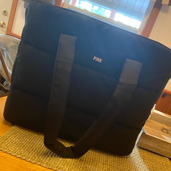 Handbags - Pink black puffer tote!